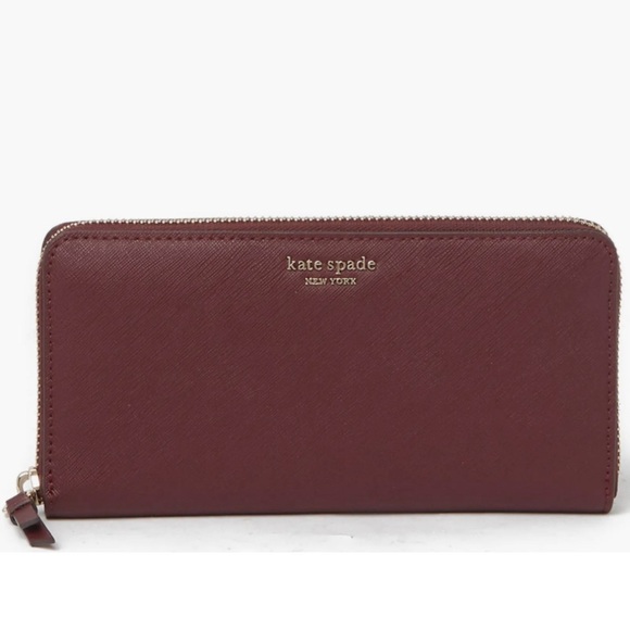 NWT Kate Spade Lena Large Continental Wallet Cherrywood Leather Zip Around